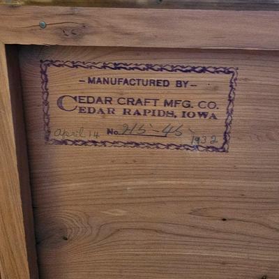 Cedar Craft MFG, Cedar chest made in Cedar Rapids Iowa, April 14, 1932 No. 215-45