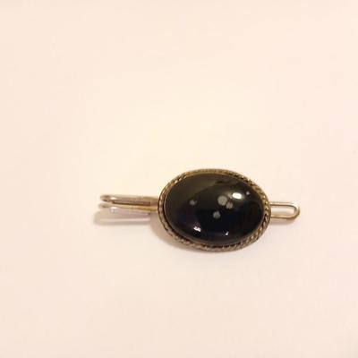 Snowflake Obsidian cufflinks and tie clip sterling silver