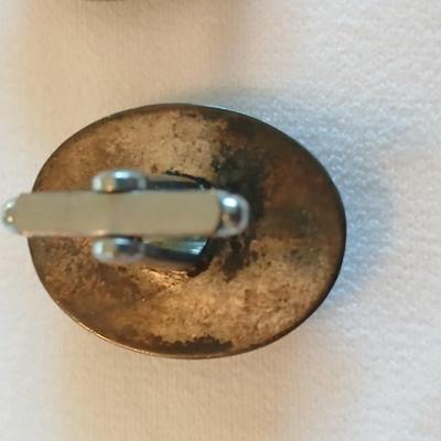 Snowflake Obsidian cufflinks and tie clip sterling silver