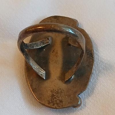 Navajo OLD Red Coral Branch Sterling Silver Hand Stamped Leaf Rope Ring