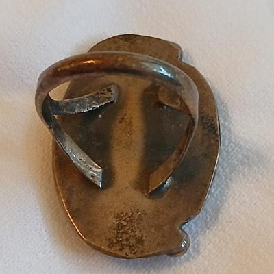 Navajo OLD Red Coral Branch Sterling Silver Hand Stamped Leaf Rope Ring