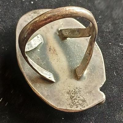 Navajo OLD Red Coral Branch Sterling Silver Hand Stamped Leaf Rope Ring