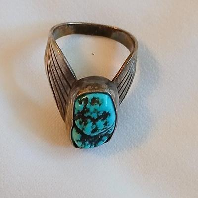 Sterling Silver Turquoise Native ring with unique band