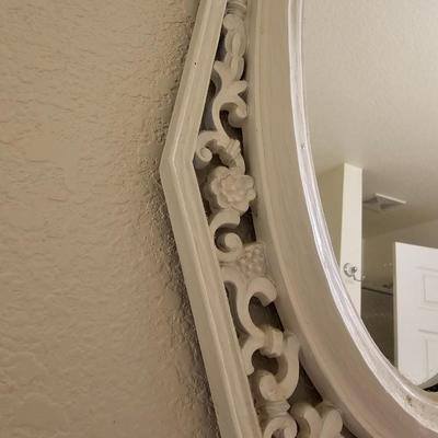 White framed mirror with Candle sconce and wall pocket MCM era