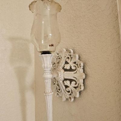 White framed mirror with Candle sconce and wall pocket MCM era