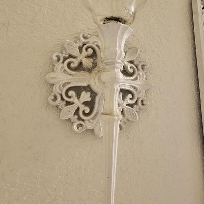 White framed mirror with Candle sconce and wall pocket MCM era