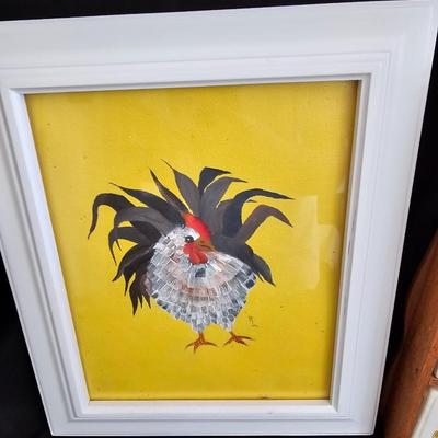 Vintage 1950's Wooden/Ceramic Rooster Spice Rack Made in Japan with rooster painting and eggs & cheese painting on wood