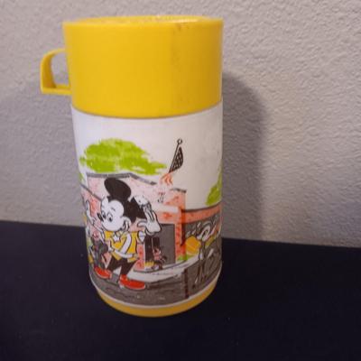 VINTAGE ALADDIN MICKEY MOUSE THERMOS & A PLUSH MICKEY MOUSE "PIRATES OF THE CARIBBEAN"