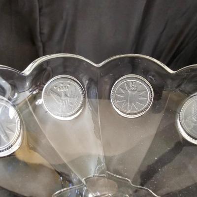 Three pieces of Fostoria glassware candy dish and Fostoria crystal pedestal dish and Fostoria Ashtray