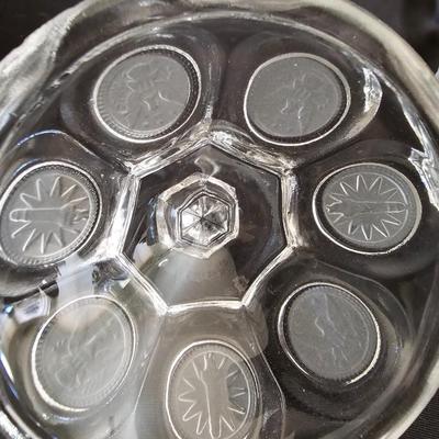 Three pieces of Fostoria glassware candy dish and Fostoria crystal pedestal dish and Fostoria Ashtray