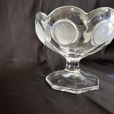 Three pieces of Fostoria glassware candy dish and Fostoria crystal pedestal dish and Fostoria Ashtray