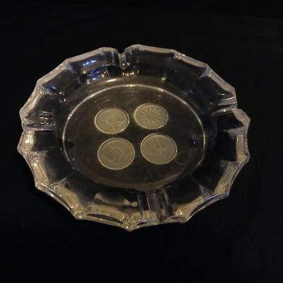 Three pieces of Fostoria glassware candy dish and Fostoria crystal pedestal dish and Fostoria Ashtray