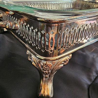 Silver Plated Oneida Chafer Buffet Set Dish Stand Food Warmer Serve ware with covered butter dish and 9" platter