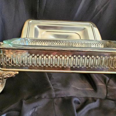 Silver Plated Oneida Chafer Buffet Set Dish Stand Food Warmer Serve ware with covered butter dish and 9" platter