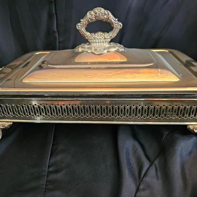 Silver Plated Oneida Chafer Buffet Set Dish Stand Food Warmer Serve ware with covered butter dish and 9" platter
