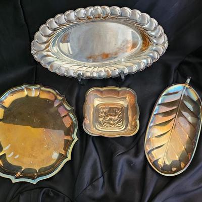 Antique Old International Silver Company 8149 IS Antelope Silverplate Nut Bowl with several silverplate trays