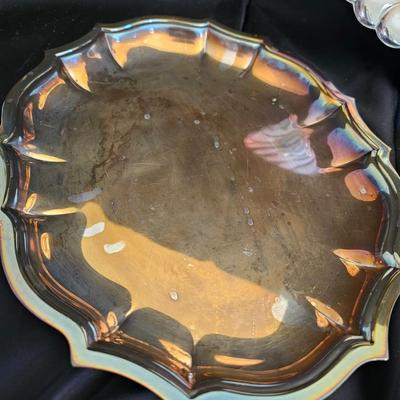 Antique Old International Silver Company 8149 IS Antelope Silverplate Nut Bowl with several silverplate trays