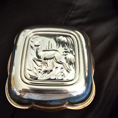 Antique Old International Silver Company 8149 IS Antelope Silverplate Nut Bowl with several silverplate trays