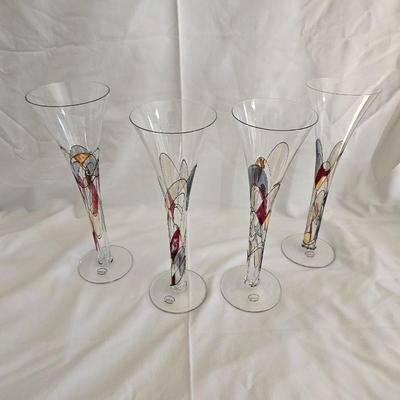 Set of 4 Beautiful EUROGLASS Handmade Mouth Blowed Made in Romania tall mouth blown champagne flutes