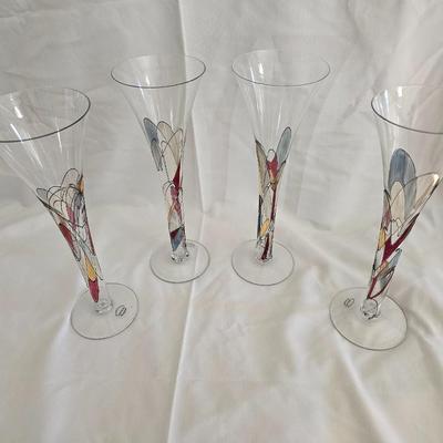 Set of 4 Beautiful EUROGLASS Handmade Mouth Blowed Made in Romania tall mouth blown champagne flutes