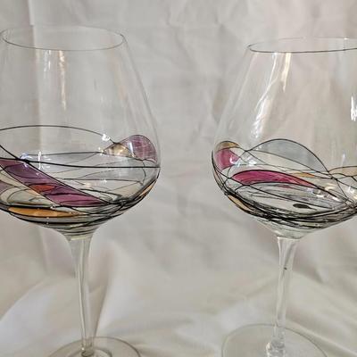 Set of 6 EUROGLASS made in Romanian Handmade - Mouth blowed Mosaic-Stained Glass Balloon Wine Glasses
