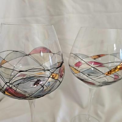 Set of 6 EUROGLASS made in Romanian Handmade - Mouth blowed Mosaic-Stained Glass Balloon Wine Glasses