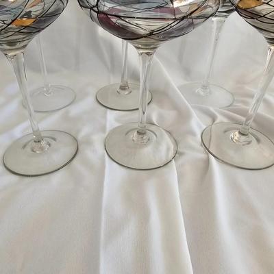 Set of 6 EUROGLASS made in Romanian Handmade - Mouth blowed Mosaic-Stained Glass Balloon Wine Glasses