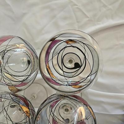 Set of 6 EUROGLASS made in Romanian Handmade - Mouth blowed Mosaic-Stained Glass Balloon Wine Glasses