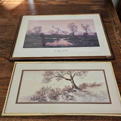 Two framed artworks - " Just before Twilight" by Bruce Dines and numbered & signed " Good Morning" by Sandy Schlagel