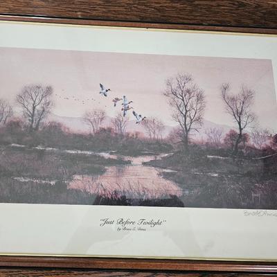 Two framed artworks - " Just before Twilight" by Bruce Dines and numbered & signed " Good Morning" by Sandy Schlagel