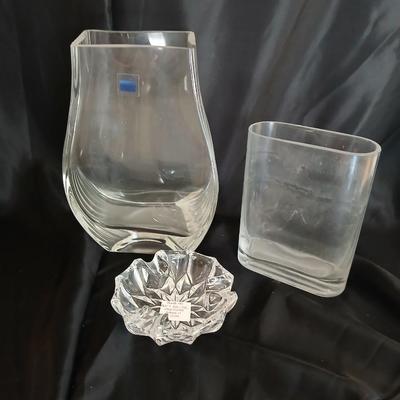 Two glass vases and a crystal ashtray - Tuscany Crystal Handcrafted Romania Art vase