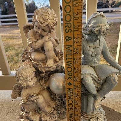 Two Resin angel yard art statues - Angel - Fairy - gazing ball -