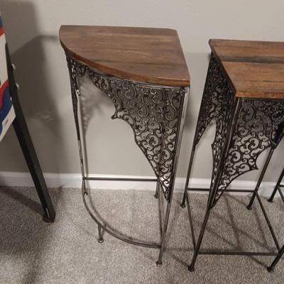 DECORATIVE METAL PLANT STANDS/SIDE TABLES WITH A WOOD LIKE TOP
