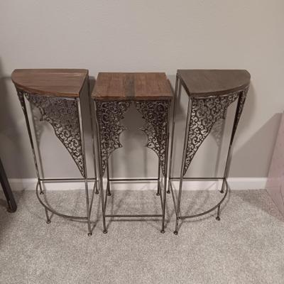 DECORATIVE METAL PLANT STANDS/SIDE TABLES WITH A WOOD LIKE TOP