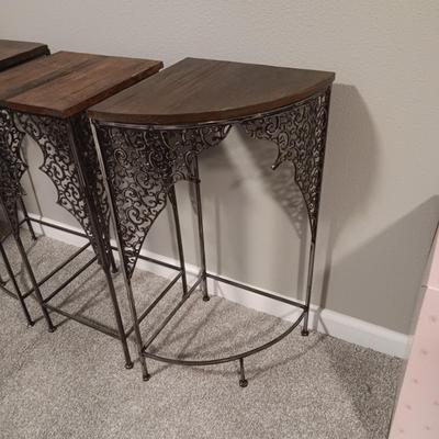 DECORATIVE METAL PLANT STANDS/SIDE TABLES WITH A WOOD LIKE TOP