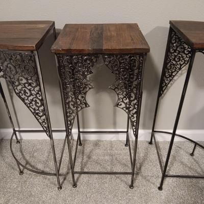 DECORATIVE METAL PLANT STANDS/SIDE TABLES WITH A WOOD LIKE TOP
