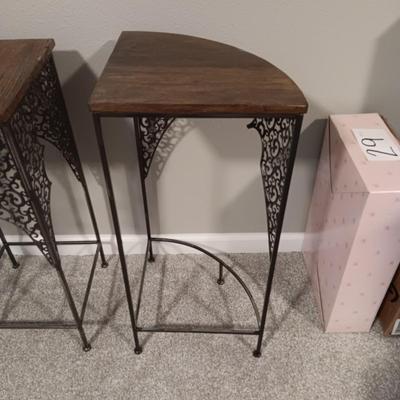 DECORATIVE METAL PLANT STANDS/SIDE TABLES WITH A WOOD LIKE TOP