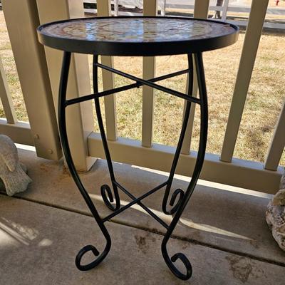 Mosaic-stained glass- like topped plant stand (1 of 2)