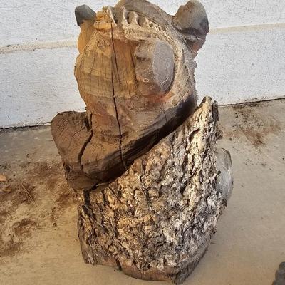 20" tall Adorable wood carved bear in a log