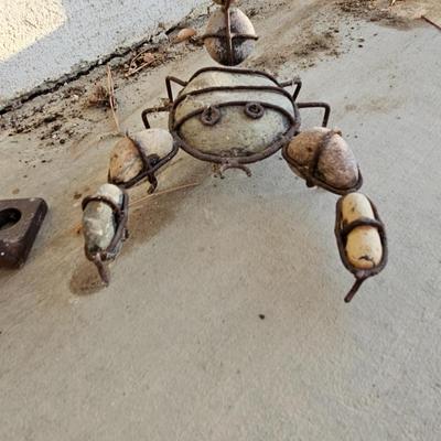 Yard & Garden art Metal Rustic wide mouth frog with unique Rock and metal made Scorpion