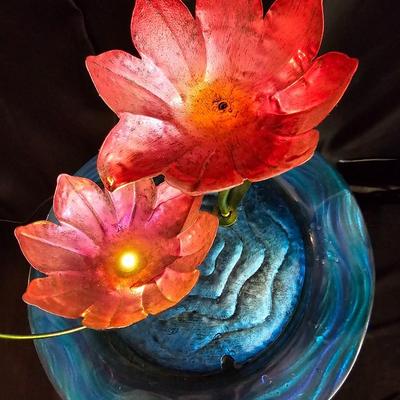 Electric flower garden fountain with TY dolphin and a mermaid