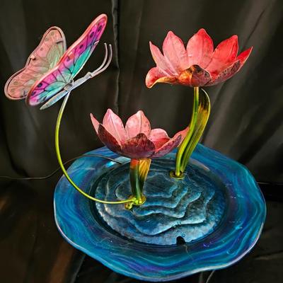 Electric flower garden fountain with TY dolphin and a mermaid