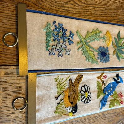Needlepoint Bird and Flower Bell Pulls
