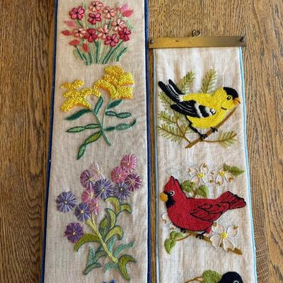 Needlepoint Bird and Flower Bell Pulls