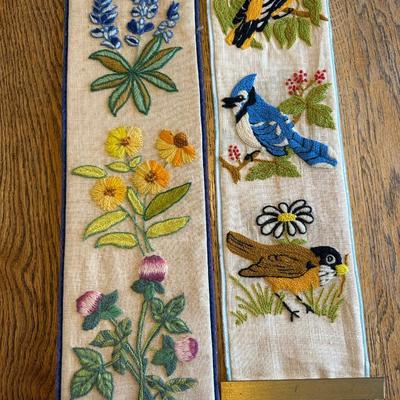 Needlepoint Bird and Flower Bell Pulls