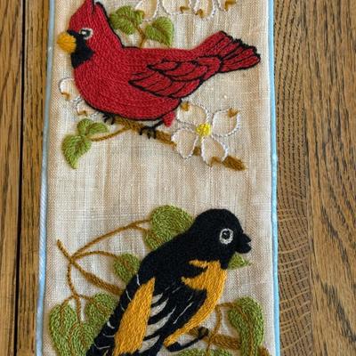 Needlepoint Bird and Flower Bell Pulls
