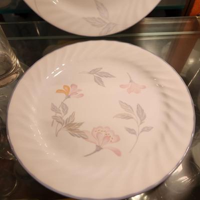 46 pcs Corelle by Corning Pink Trio 5 pc Setting for 6 + Matching Glasses