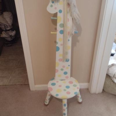 Pastel Polka Dot Wooden Pony Children's Stool and Coat Rack