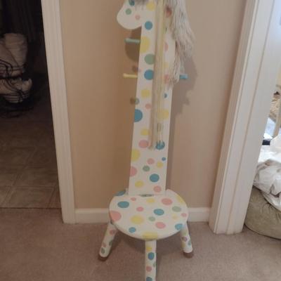 Pastel Polka Dot Wooden Pony Children's Stool and Coat Rack