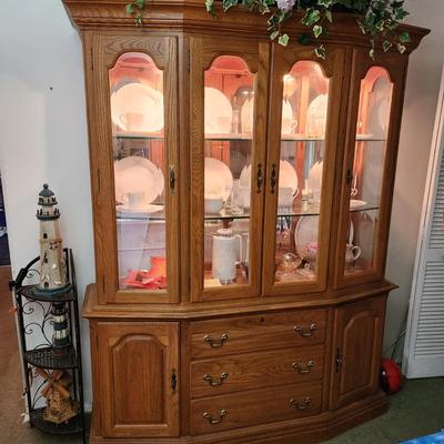 Kincaid Governor's Oak Lighted China Cabinet Hutch 64x19x81 2 Piece